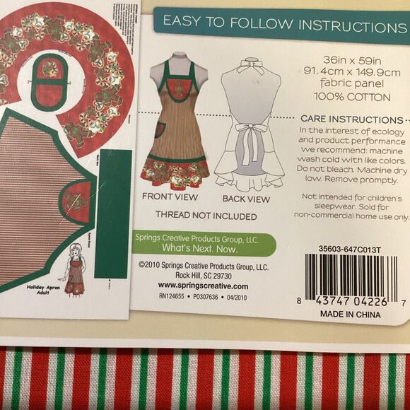 Creative Cuts APRON KIT Cut & Sew Christmas Gingerbread men 1 Size Fits Most New - Picture 5 of 8